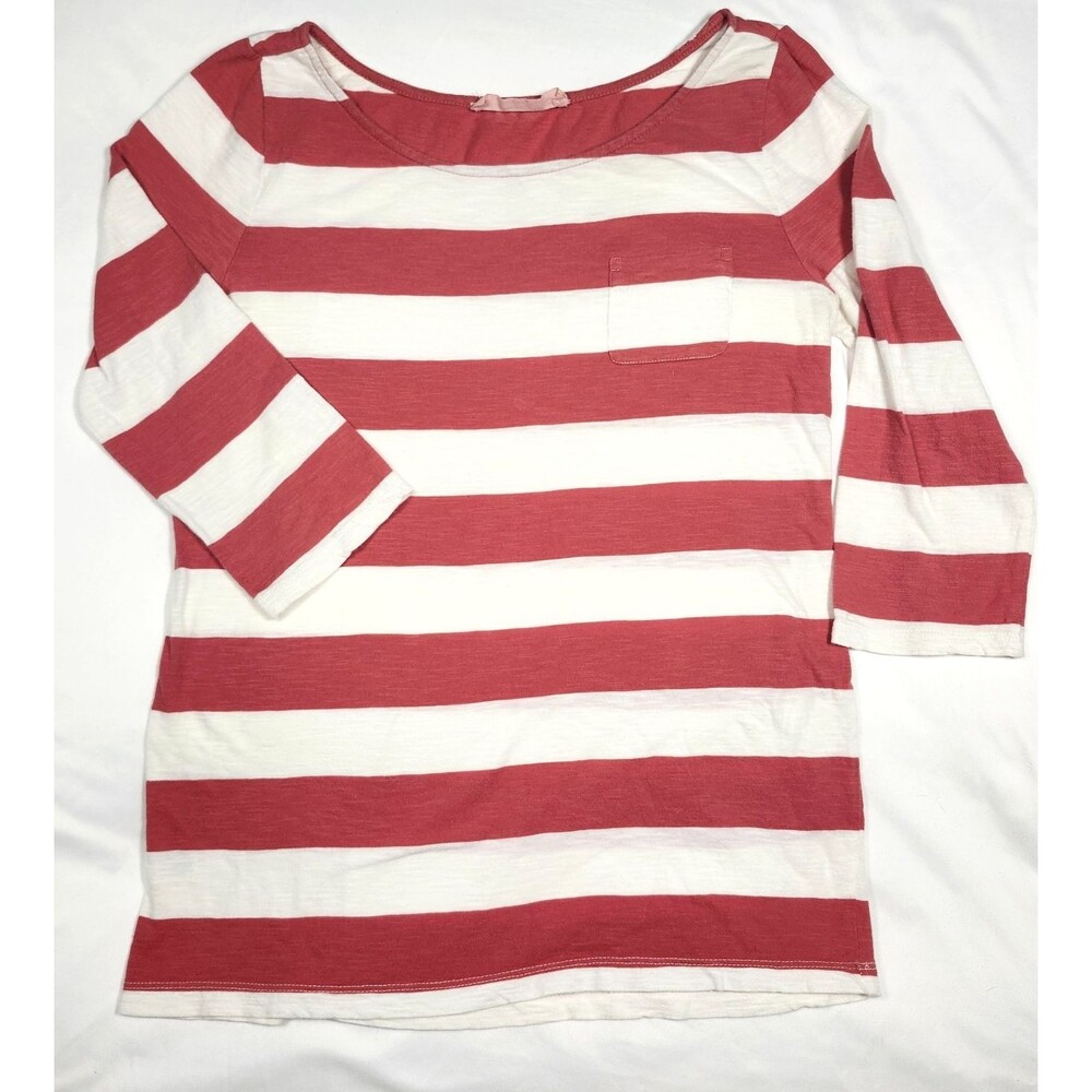 LOFT Sunwashed Boat Neck T-Shirt Small Red White Stripe Bateau Comfort Nautical